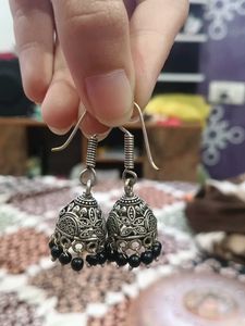 Oxidized Silver Jhumka Earrings
