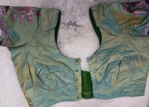 Olive Green Silk Saree with Peacock Motif