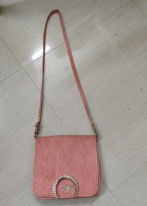 Chic Pink Crossbody Bag with Gold Accent