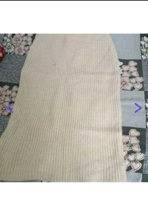 Beige Ribbed Knit Midi Skirt