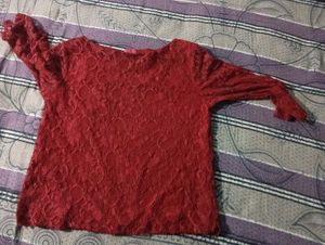 Chic Red Lace Long Sleeve Top