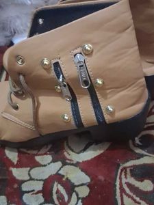 Tan Lace-Up Ankle Boots