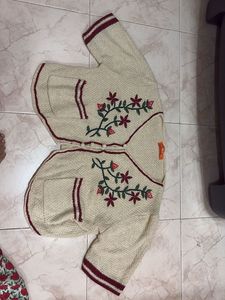 Cream Embroidered Cardigan