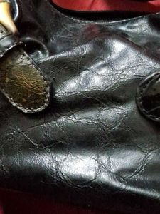 Black leather Shoulder Bag with Gold Buckle