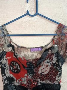 Boho Chic Print Tunic Dress See-through Long