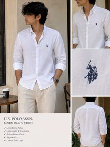 White U.S. Polo Assn Branded shirt in linen blend