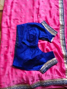 Beautiful Pink Saree with Blue Blouse