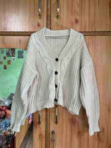 Cream Cable Knit V-Neck Cardigan