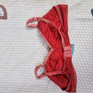 Lace Trimmed Red Satin Bra