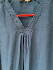 Elegant Blue Embroidered Sleeve Top