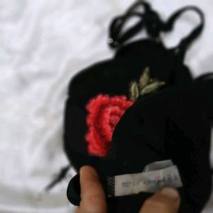 Black Embroidered Rose Bikini Top