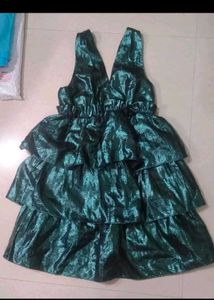 Metallic Emerald Green Tiered Party Dress