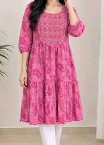 Pink Tiered Printed Kurta