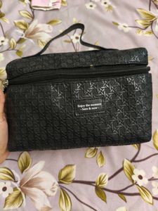 Black Textured Cosmetic Pouch