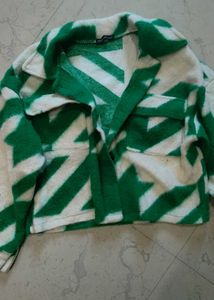 Green Patterned Cropped Jacket