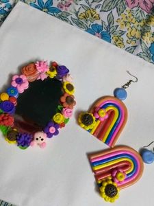 Handmade Flower &amp; Rainbow Mirror &amp; Earrings