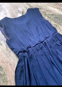 Elegant Navy Blue Pleated Gown