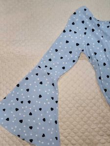 Light Blue Heart Print Bell Sleeve Top