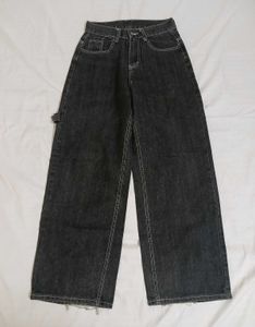 Vintage charcoal grey wide-leg jeans