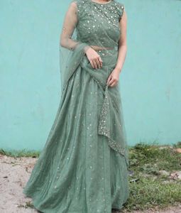 Elegant Sage Green Embroidered Lehenga Set ✨ | Fes