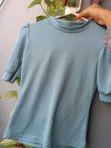 Cute Blue Puff Sleeve Top