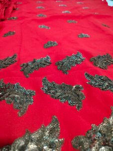 Stunning Red Embroidered dress material