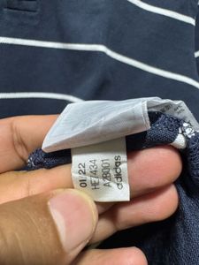 Adidas Navy Blue Striped Polo T-Shirt