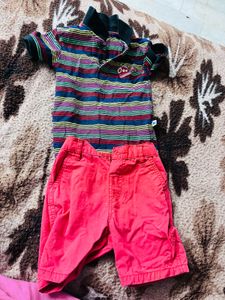 Striped Polo &amp; Red Shorts Set