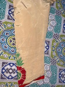 Beige Kurta with Red &amp; Green Floral Embroidery