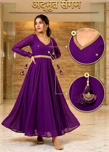 Stunning Purple Anarkali Gown with Tassels