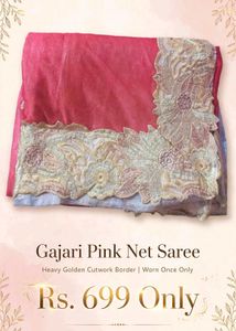 Gajari pink Designer net saree with heavy golden c