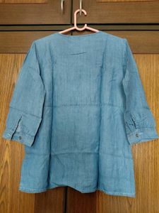 Embroidered V-neck Denim Top