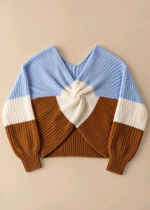 BOW FRONT COLORBLOCK KNIT SWEATER