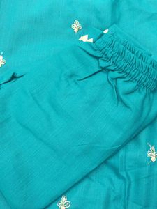 Beautiful Teal Embroidered Kurta Set with Dupatta
