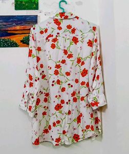 White Floral Print Button-Up Shirt