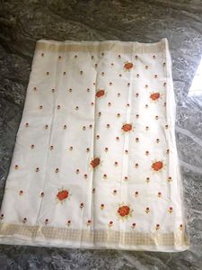Elegant Off-White Embroidered Saree