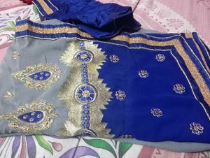 Elegant Blue & Grey Saree