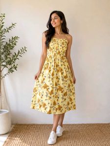 Yellow Floral Smocked Maxi Dress