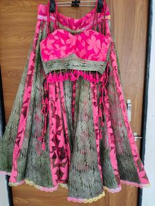 Vibrant Pink & Olive Green Lehenga Choli Set