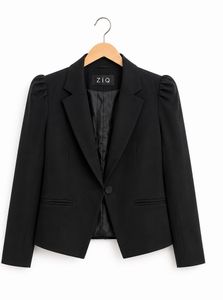 Chic Black Blazer with Puff Sleeves