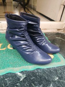 Navy Blue Ruched Ankle Boots