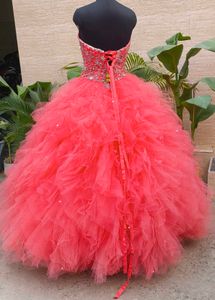 Stunning Coral Ruffled Ball Gown