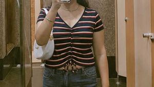 Striped V-Neck Cropped Top
