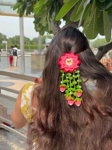 crochet Lotus hair clip with strawberry 🍓🪷