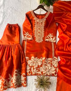 Orange Embroidered Kurta Set