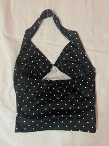 Black Halter Neck Polka Dot Top