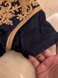 Navy Blue &amp; Gold Embroidered Anarkali Gown | Flare