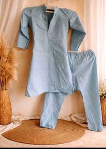 Light Blue Cotton Kurta Set