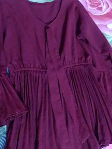 dark Maroon Pleated Bell Sleeve Top