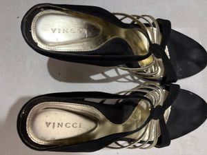 Stylish Black and Gold Strappy Sandals